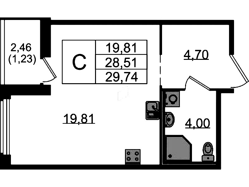 Квартира студия 29.74 м², 10/15 эт., ЖК «GloraX Парголово»
